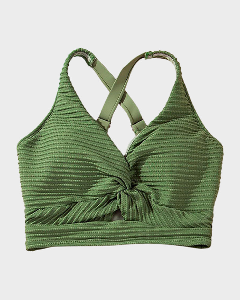 Texturierter High-Waist-Bikini mit Knotendetail vorne