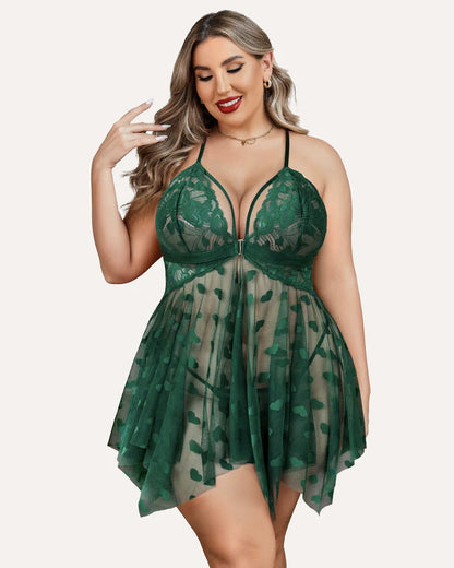 Plus-Size Lace Babydoll with Front Slit
