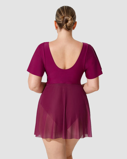 Plus Size Full-Coverage Ruffle Swim Dress