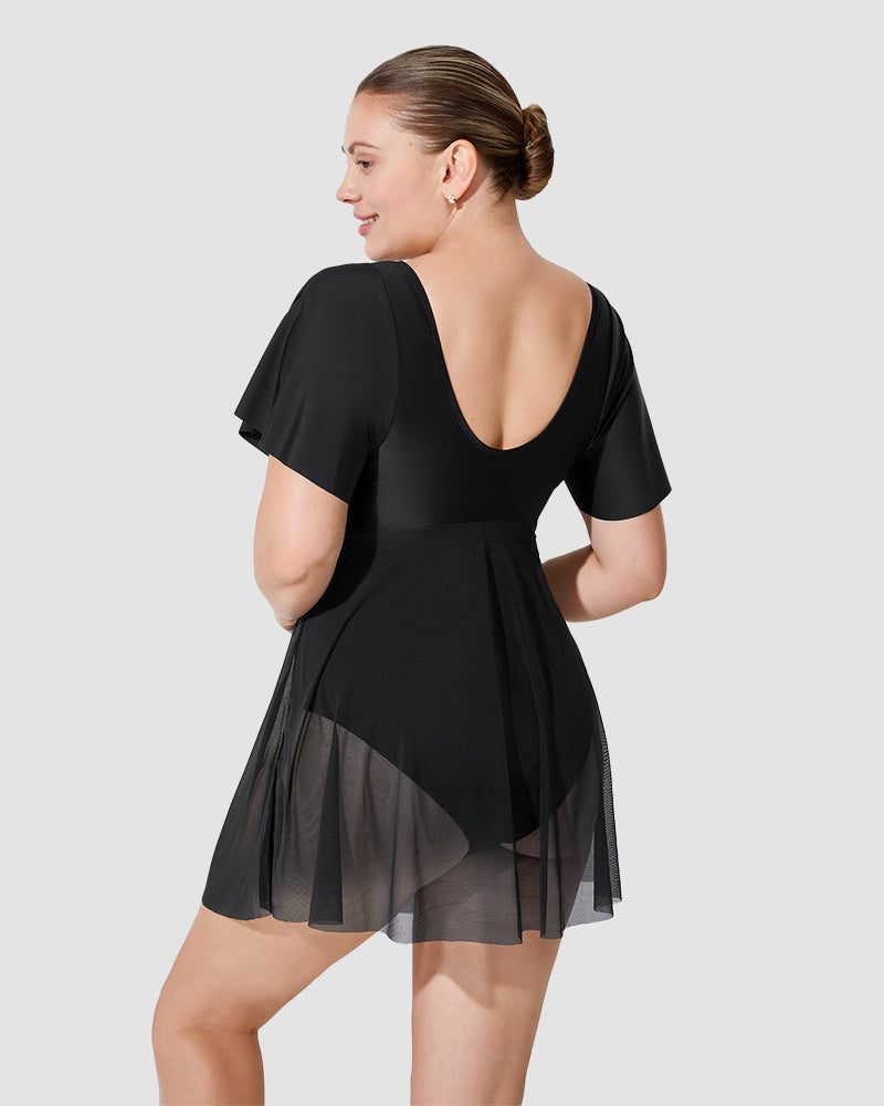 Plus Size Full-Coverage Ruffle Swim Dress