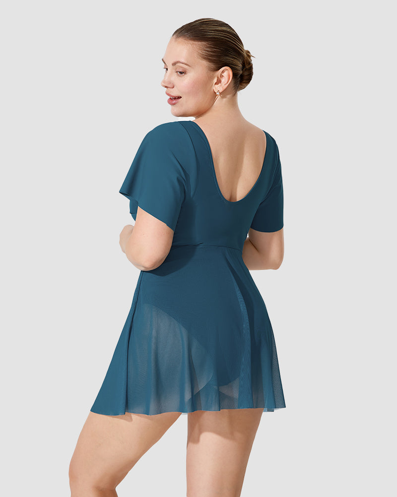 Plus Size Full-Coverage Ruffle Swim Dress