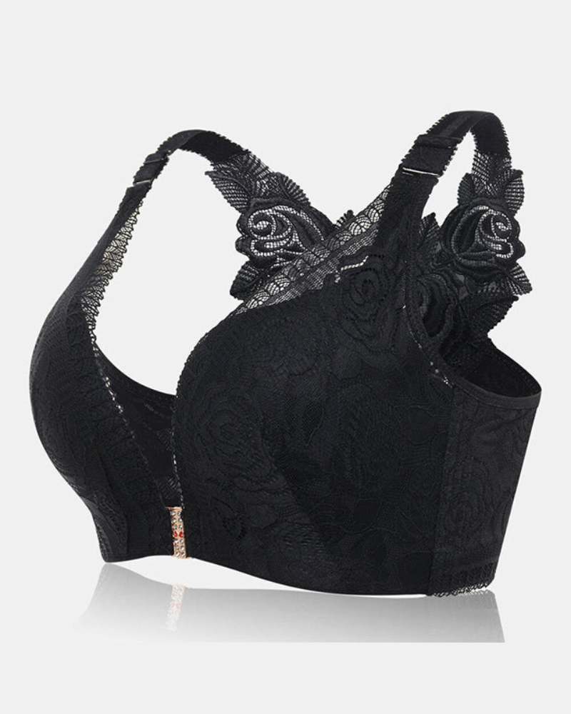 Rose Embroidery Front-Closure Bra