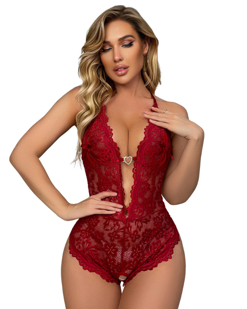 Transparenter floraler Body mit offenem Schritt