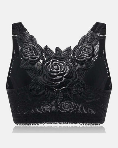 Rose Embroidery Front-Closure Bra