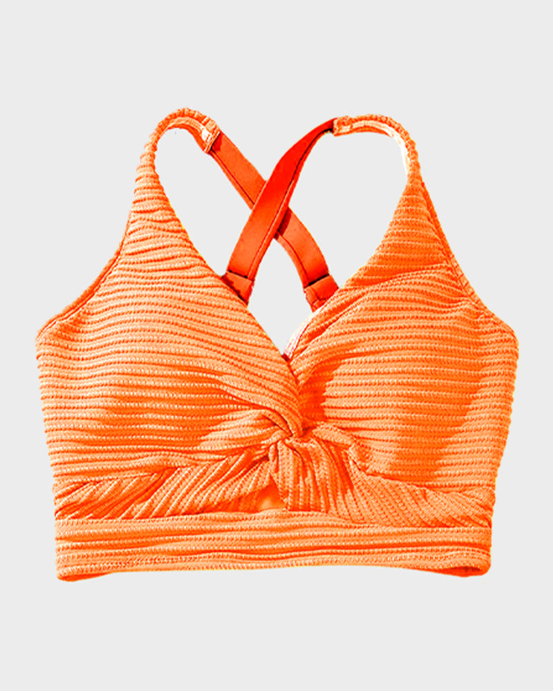 Texturierter High-Waist-Bikini mit Knotendetail vorne
