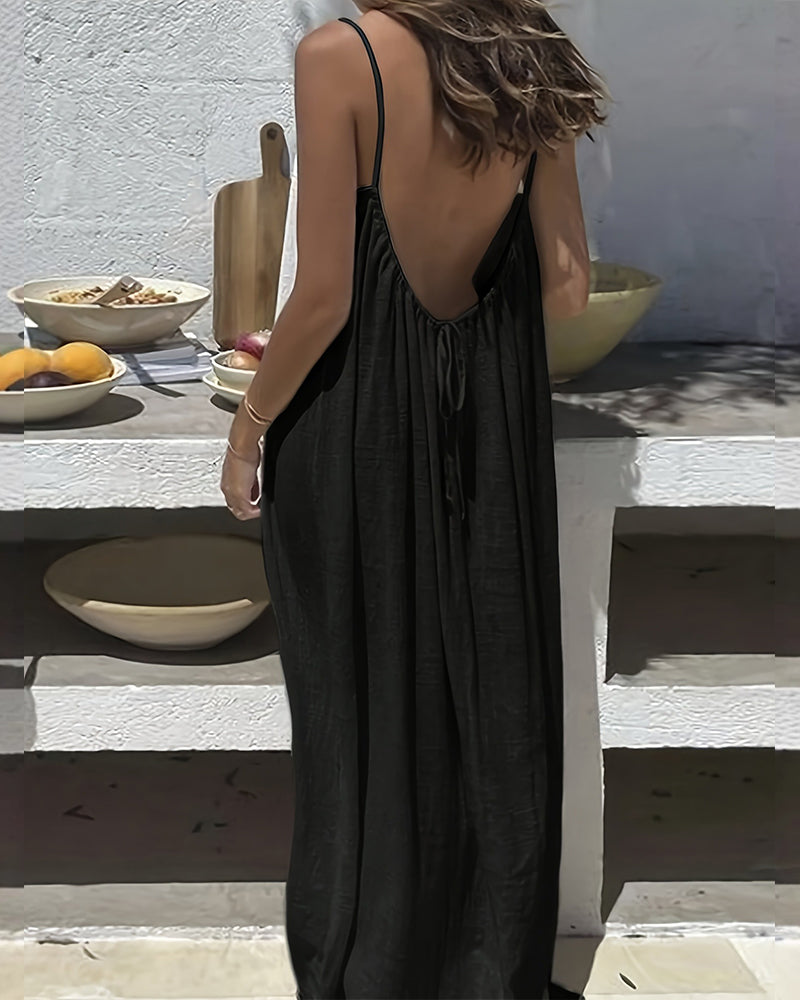 Einfarbiges rückenfreies Cami-Kleid für Damen