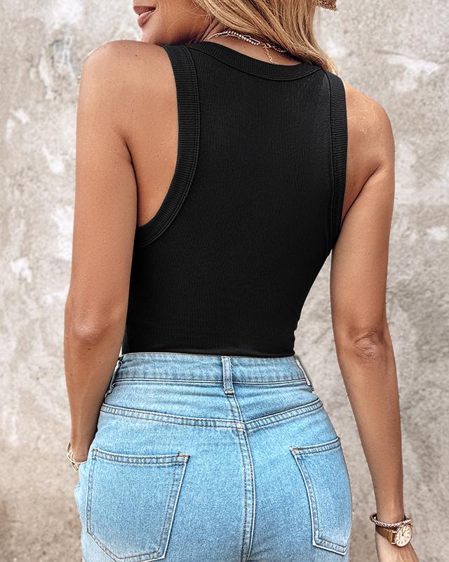 Tanktop mit integriertem BH, Rundhalsausschnitt, gerippt