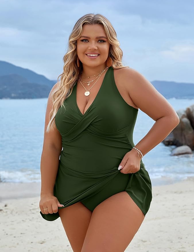 Plus-Size One-Piece Shaping Swim Dress