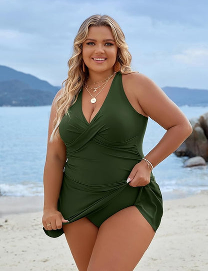 Plus-Size One-Piece Shaping Swim Dress