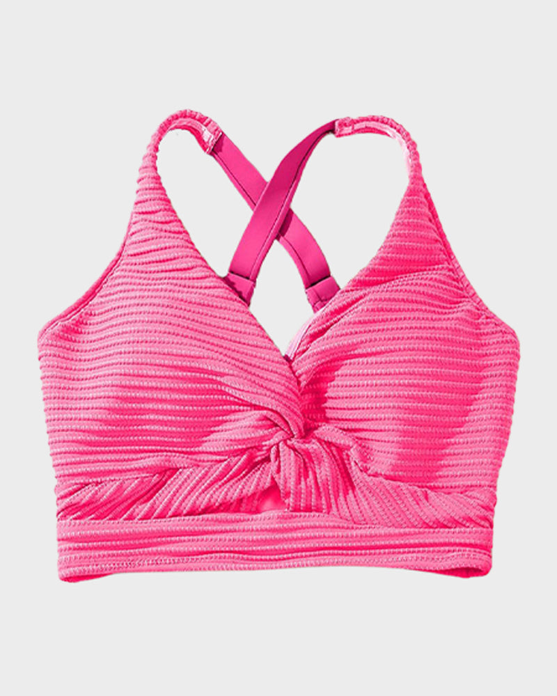 Texturierter High-Waist-Bikini mit Knotendetail vorne
