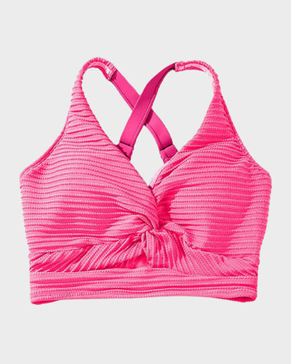 Texturierter High-Waist-Bikini mit Knotendetail vorne