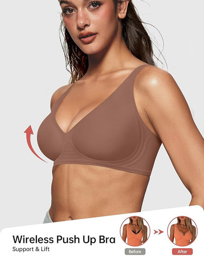 Seamless Deep-V Push-Up Wireless Bra