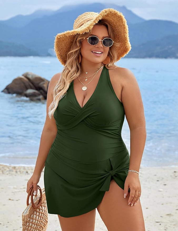 Plus-Size One-Piece Shaping Swim Dress
