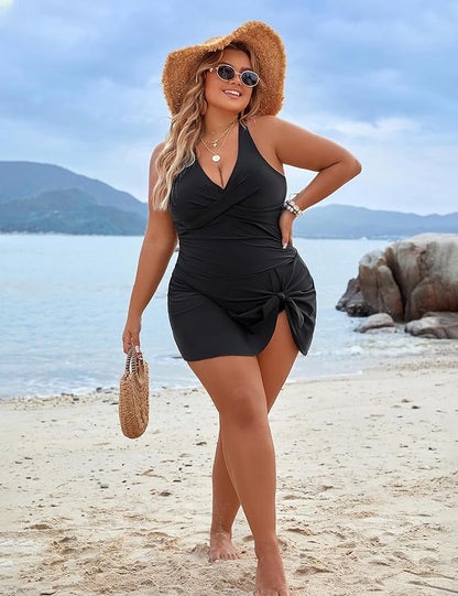 Plus-Size One-Piece Shaping Swim Dress