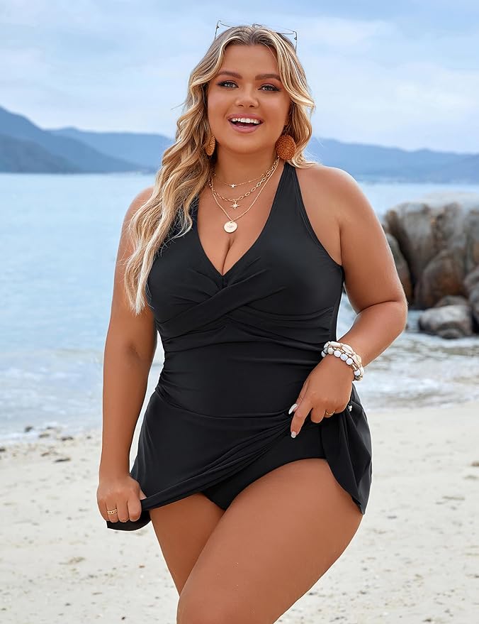 Plus-Size One-Piece Shaping Swim Dress
