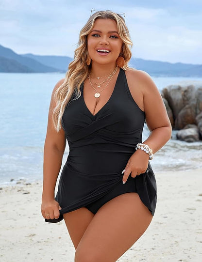 Plus-Size One-Piece Shaping Swim Dress