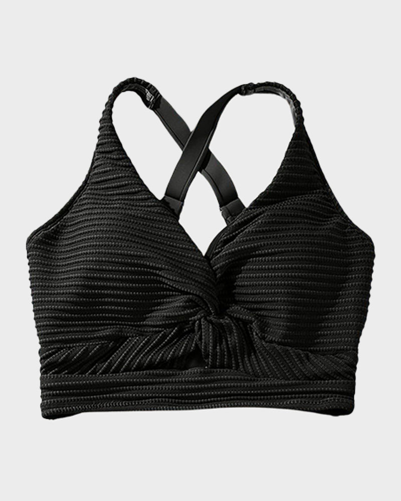 Texturierter High-Waist-Bikini mit Knotendetail vorne