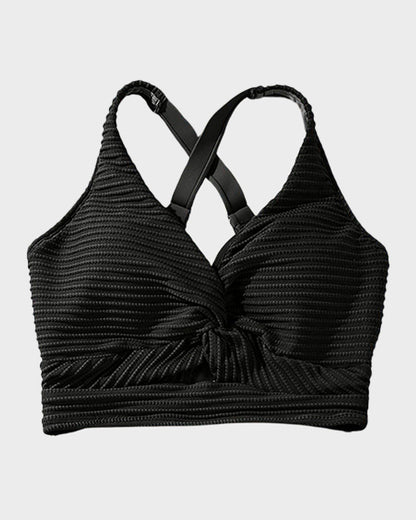 Texturierter High-Waist-Bikini mit Knotendetail vorne