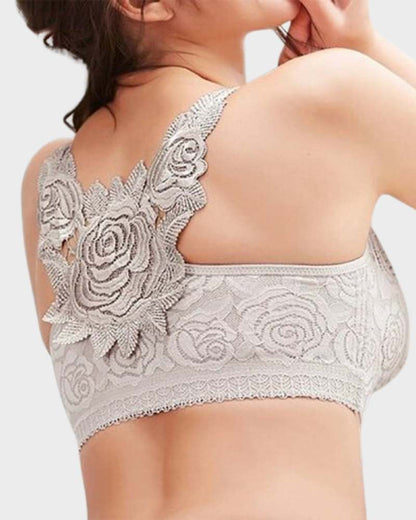 Rose Embroidery Front-Closure Bra