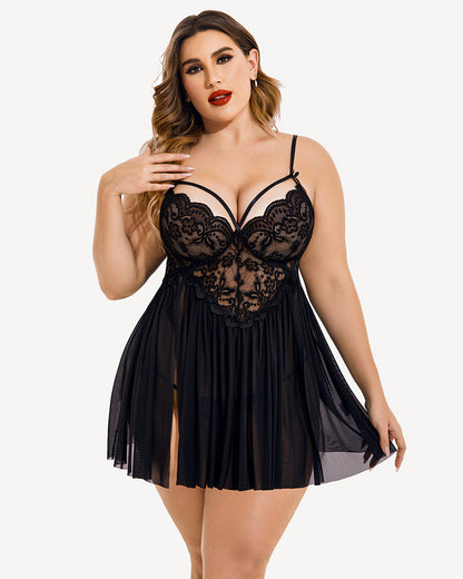Große Größen V-Ausschnitt Tüll Seitenschlitz Babydoll