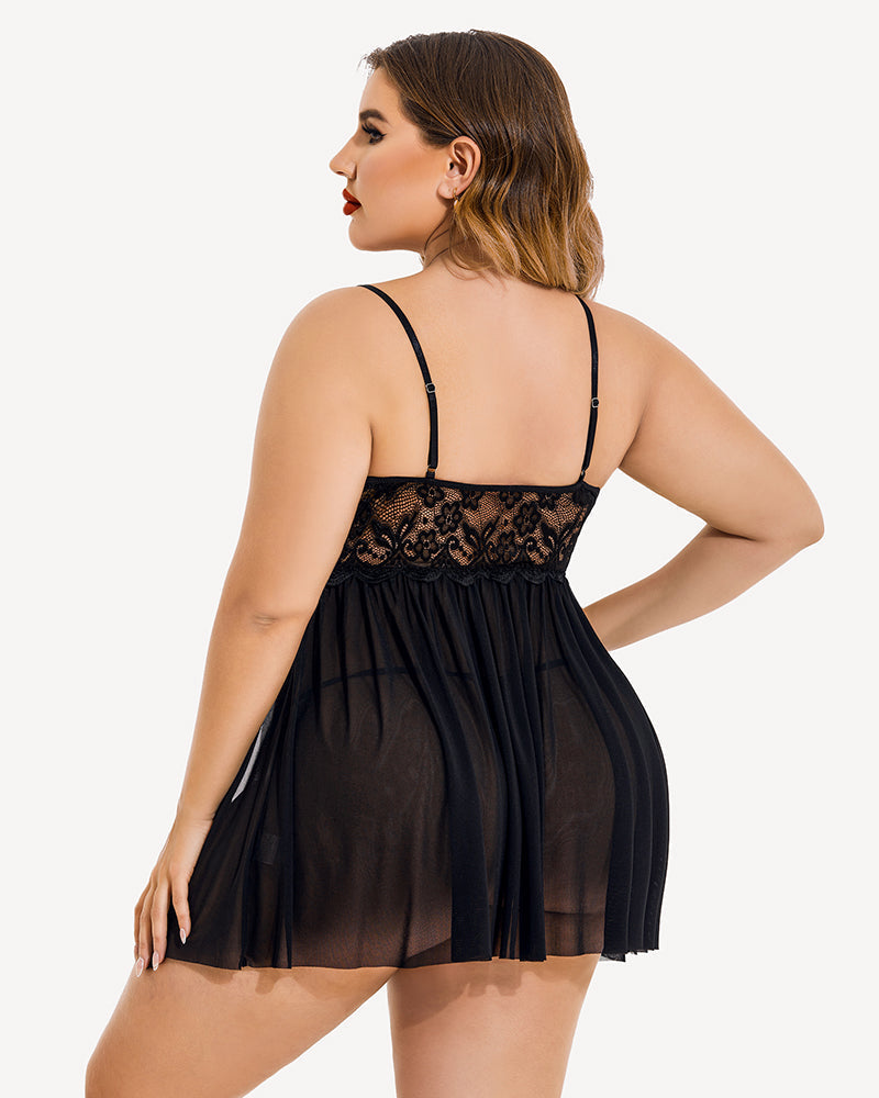 Große Größen V-Ausschnitt Tüll Seitenschlitz Babydoll