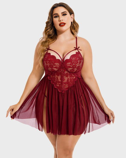 Große Größen V-Ausschnitt Tüll Seitenschlitz Babydoll