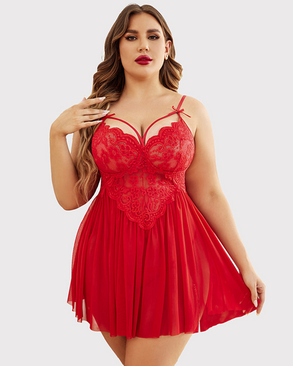 Große Größen V-Ausschnitt Tüll Seitenschlitz Babydoll