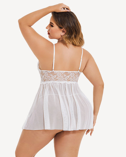 Große Größen V-Ausschnitt Tüll Seitenschlitz Babydoll