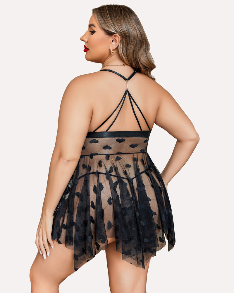 Plus-Size Lace Babydoll with Front Slit