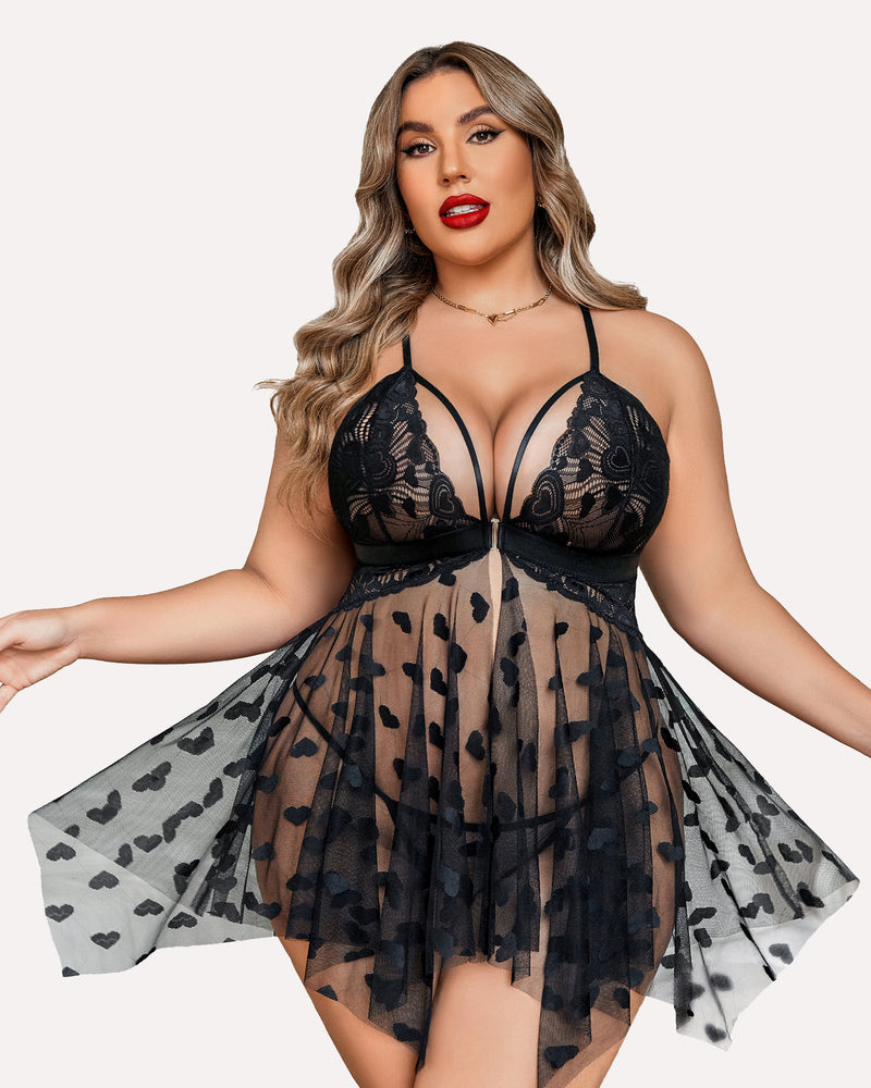 Plus-Size Lace Babydoll with Front Slit