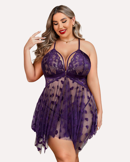 Plus-Size Lace Babydoll with Front Slit