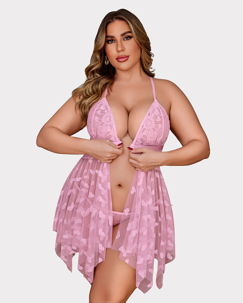Plus-Size Lace Babydoll with Front Slit