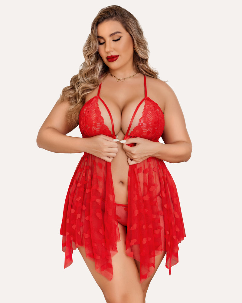 Plus-Size Lace Babydoll with Front Slit