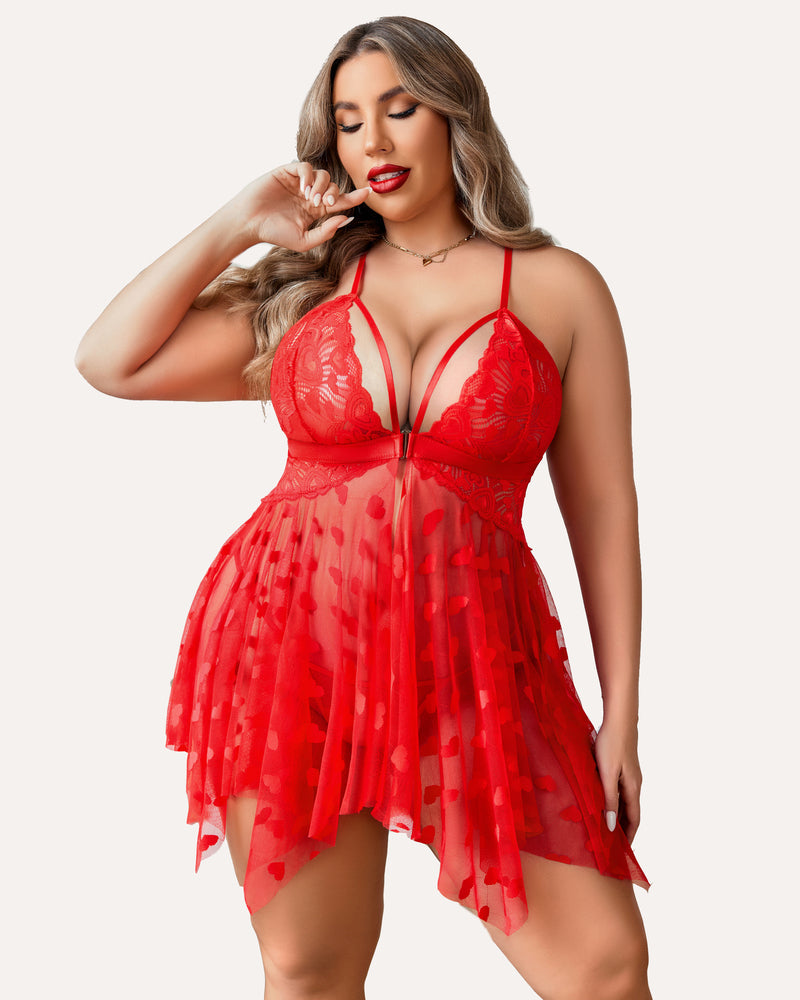 Plus-Size Lace Babydoll with Front Slit