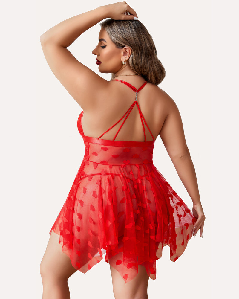 Plus-Size Lace Babydoll with Front Slit