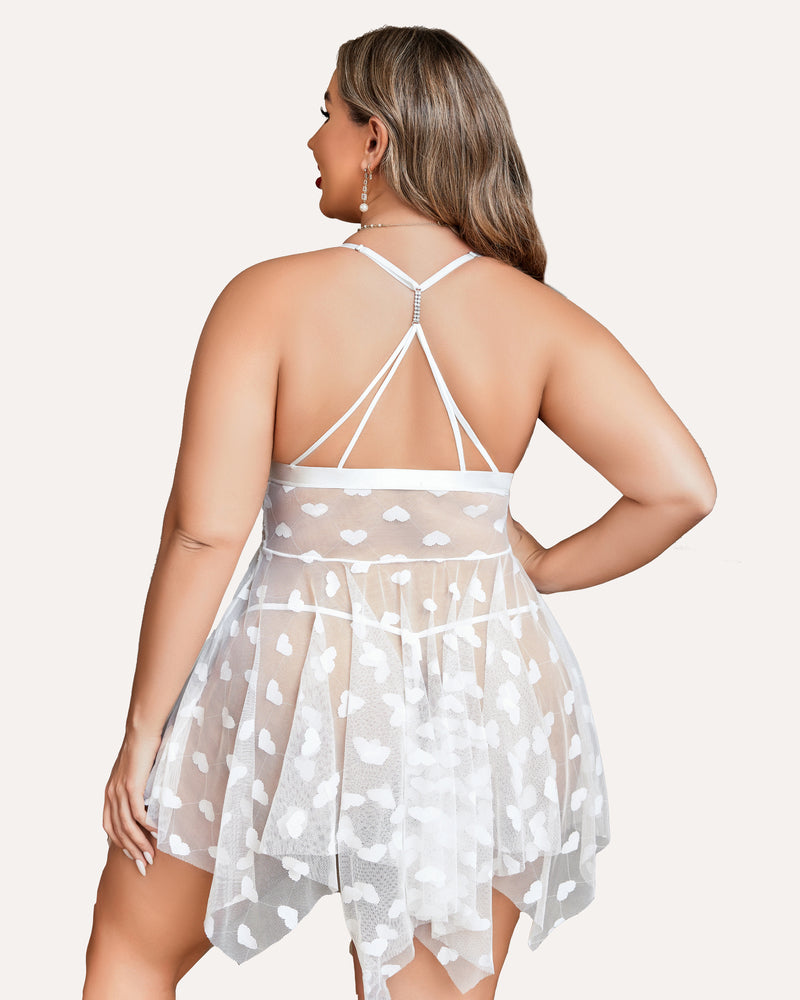 Plus-Size Lace Babydoll with Front Slit