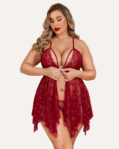 Plus-Size Lace Babydoll with Front Slit