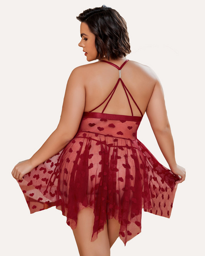 Plus-Size Lace Babydoll with Front Slit