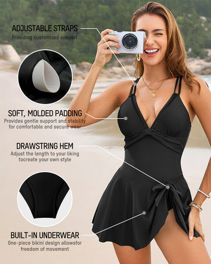 Badekleid mit V-Ausschnitt und Seitenschlitz