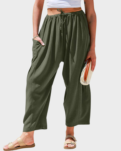 Breezy Linen-Blend Wide-Leg Pants with Pockets