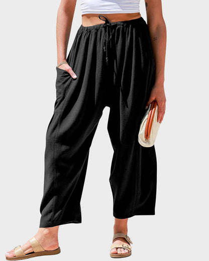 Breezy Linen-Blend Wide-Leg Pants with Pockets