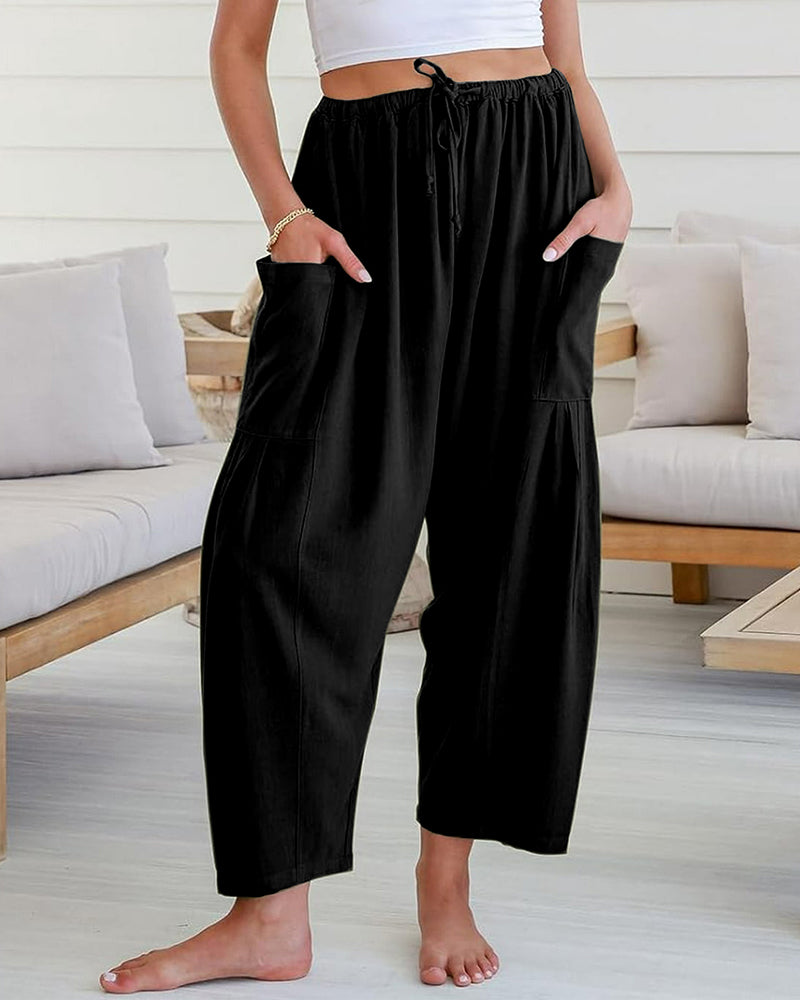 Breezy Linen-Blend Wide-Leg Pants with Pockets