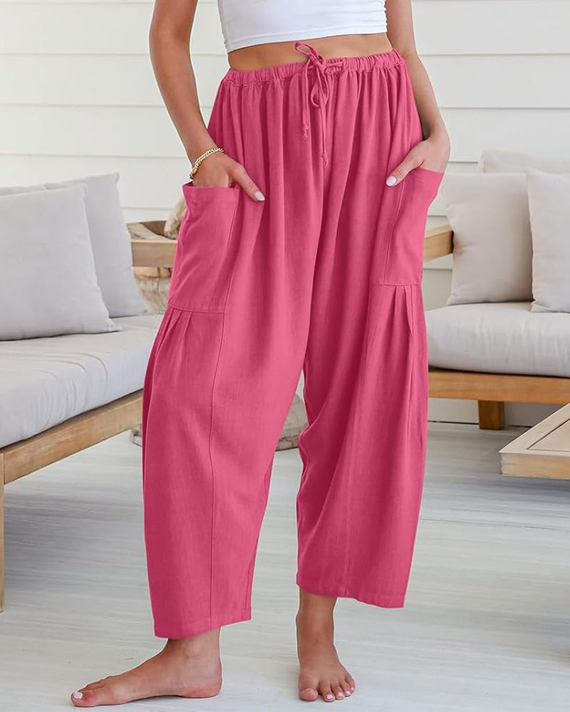 Breezy Linen-Blend Wide-Leg Pants with Pockets