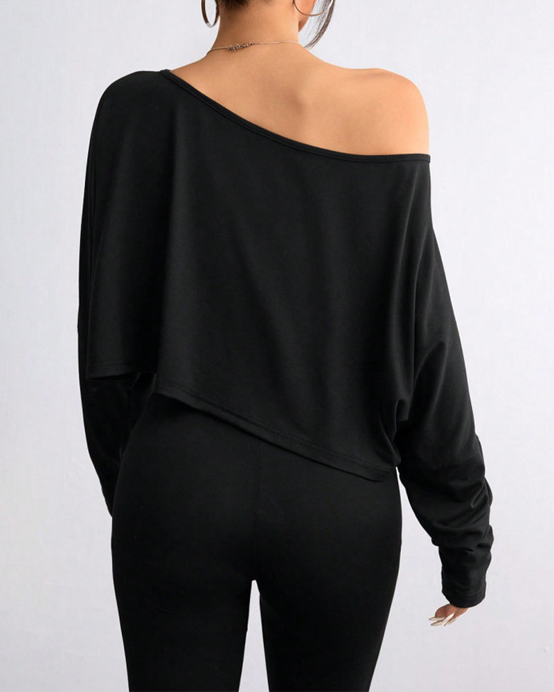 Casual Off-Shoulder Asymmetrical Long-Sleeve Crop Top