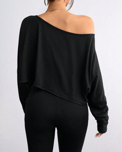 Casual Off-Shoulder Asymmetrical Long-Sleeve Crop Top