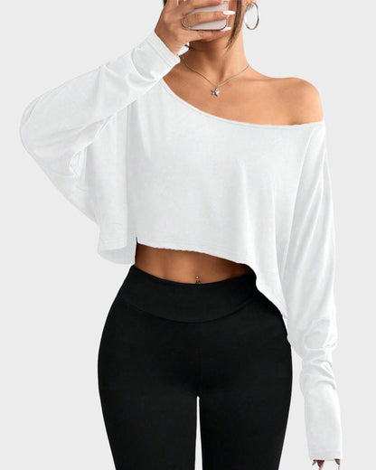 Casual Off-Shoulder Asymmetrical Long-Sleeve Crop Top