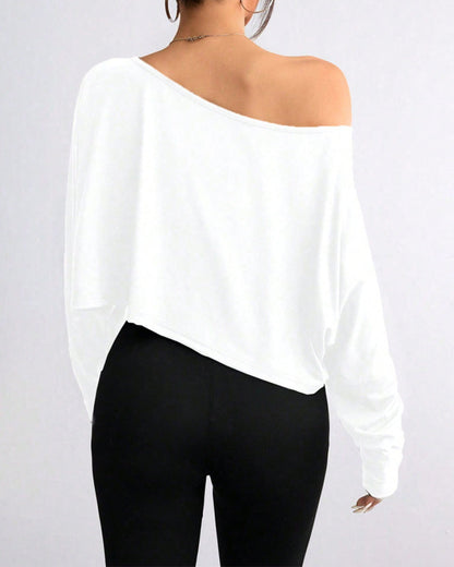 Casual Off-Shoulder Asymmetrical Long-Sleeve Crop Top