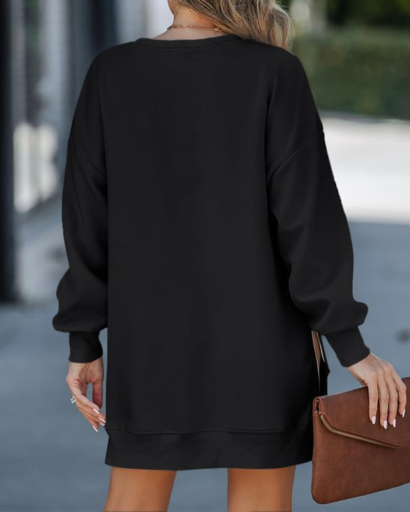 Oversize Langarm-Sweatshirt mit seitlichem Reißverschluss