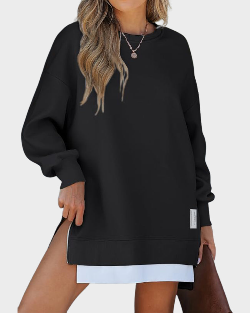 Oversize Langarm-Sweatshirt mit seitlichem Reißverschluss