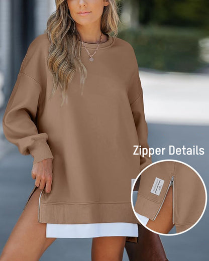 Oversize Langarm-Sweatshirt mit seitlichem Reißverschluss